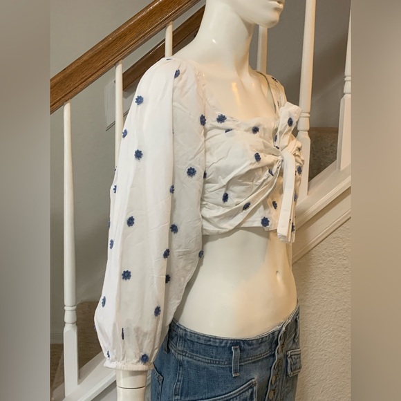 Farm Rio 100%Cotton Boohoo White and Blue Floral Long Sleeves Women's Top S M - Picture 8 of 14